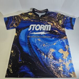 Storm Bowling Jersey Men’s 2XL Coolwick Sash Zip Blue Gold Galaxy * EUC